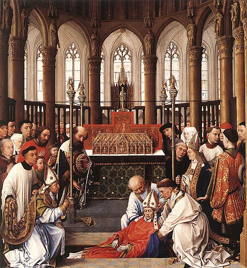 Sen papieża Sergiusza i Ekshumacja św. Huberta, , Rogier van der Weyden