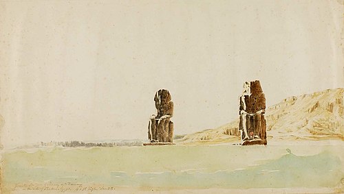 Statues at Memnon, Thebes, 1851, Miner Kilbourne Kellogg