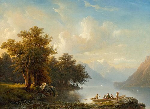 Lac de Brienz avec figures dans un bac, , François Diday