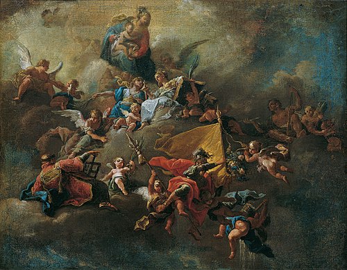 Maria mit dem Kind und Heiligen, auf Wolken thronend, 1730, Daniel Gran