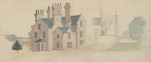 Watercolour of large house, 1805, Moses Griffith