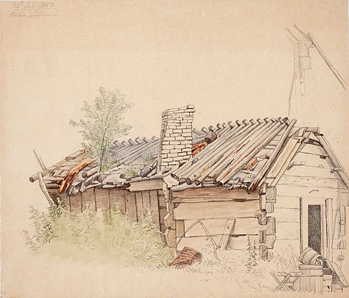 Från Esbo Lövöar ; Karlmans gamla stuga, 1867, Magnus von Wright