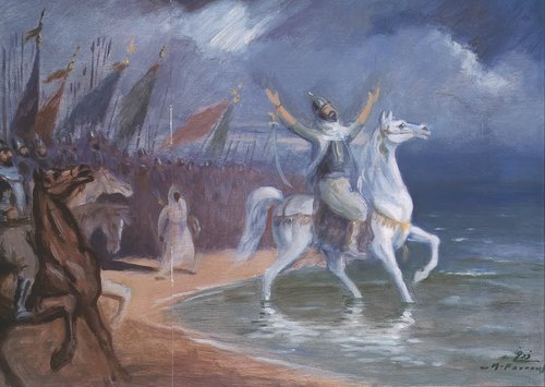 'Oqba ben Nafi' infront of the Atlantic, 1954, Moustafa Farroukh