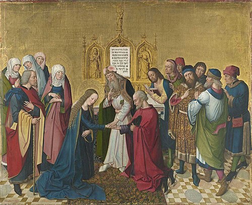 The Engagement of Mary (verso: upper half of the Coronation of Mary), 1474, Maître de la Vie de Marie