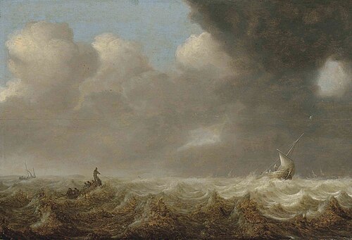 Fishing boats in rought seas, 1681, Arnoldus van Anthonissen