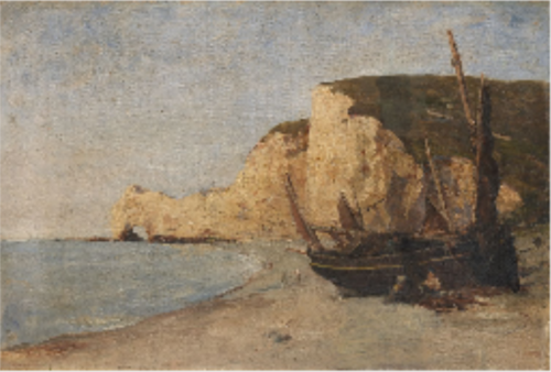 A Fishing Boat below a Cliff, ?Etretat, , Nathaniel Hone the Younger