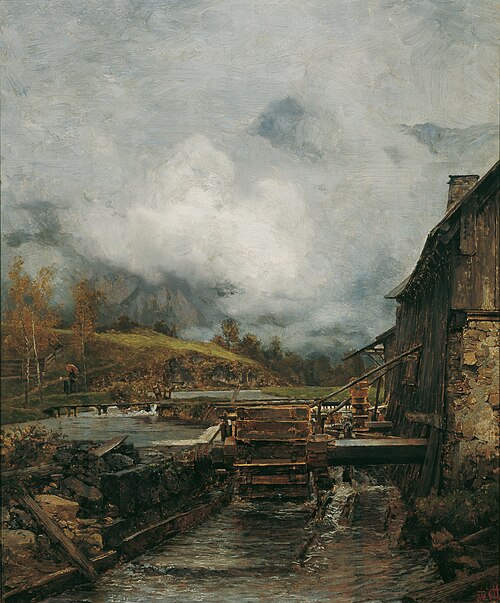 Wassermühle in Goisern (nach Emil Jakob Schindler), 1884, Carl Moll