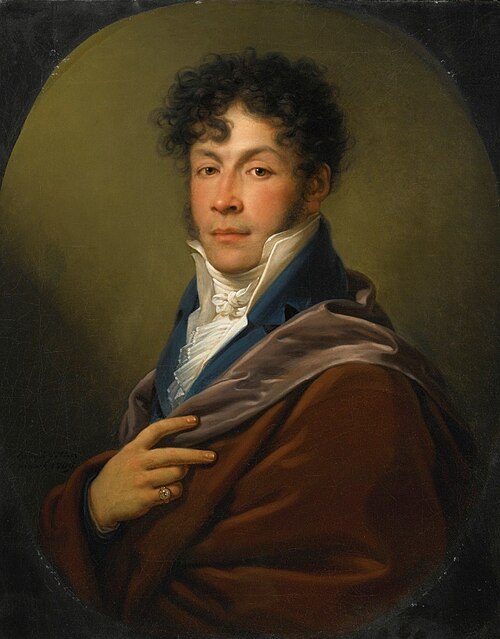 Portrait of a Gentleman, Half Length, in a White Ruffled Shirt and Blue Jacket, 1809, Johann Baptist von Lampi the Younger
