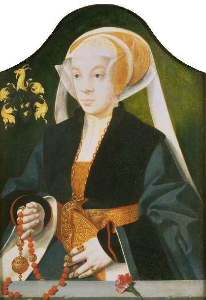 Bildnis einer Frau mit Rosenkranz und Nelke, 1547, Bartholomaeus Bruyn le Vieux
