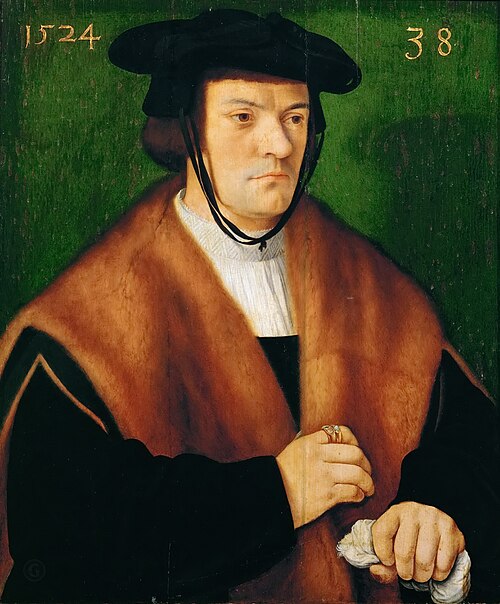 Gerhard von Westerburg (1486–after 1539), Half-Length, in a Fur-Trimmed Mantle and Black Hat, 1524, Bartholomaeus Bruyn le Vieux
