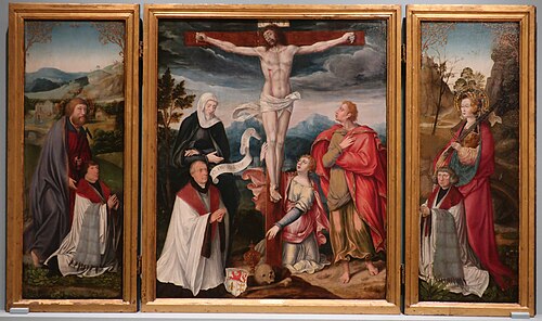Triptych; Crucifixion with Saints and a Donor, 1520, Bartholomaeus Bruyn le Vieux