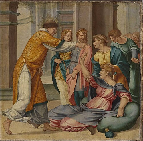 Cyriakus-Folge: Der hl. Cyriakus befreit Jobia vom bösen Geist, 1532, Bartholomaeus Bruyn le Vieux