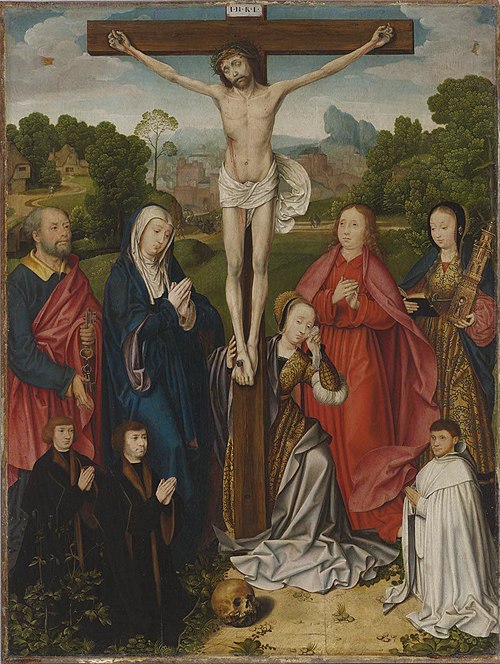 Christ on the cross with the saints Peter, Mary, Mary Magdalene, John the Evangelist and Barbara, wi, 1517, Bartholomaeus Bruyn le Vieux