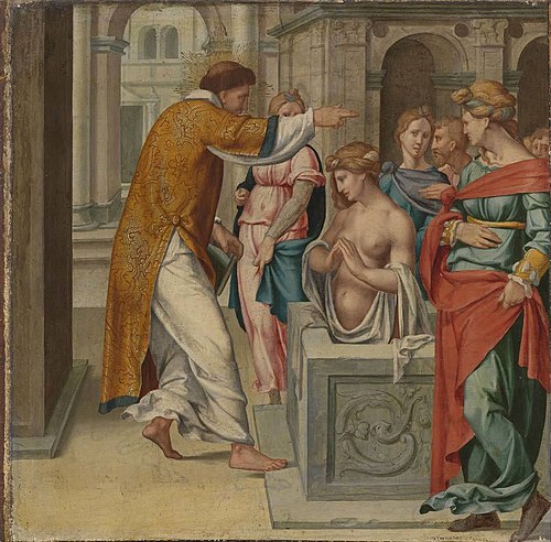 Cyriakus-Folge: Der hl. Cyriakus tauft Arthemia, 1532, Bartholomaeus Bruyn le Vieux