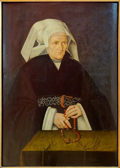 Portrait de femme, coiffé d'une cornette blanche et égrenant un chapelet, 1550, Bartholomaeus Bruyn le Vieux
