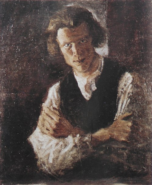 Vlastní podobizna se založenýma rukama, 1904, Bohumil Kubišta