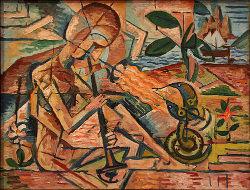 Fakir Taming Snakes, 1915, Bohumil Kubišta