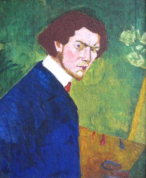 Self portrait with a green background, 1908, Bohumil Kubišta