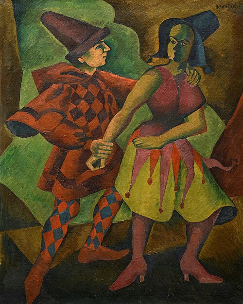 Harlequin and Columbine, 1911, Bohumil Kubišta