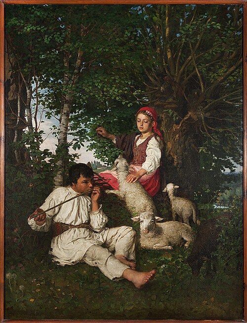 Pair of shepherds in the forest – Idyll, 1879, Casimir Pochwalski