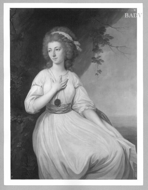 Weibliches Bildnis mit weißem Kleide, Kniestück, 1776, Johann Baptist von Lampi