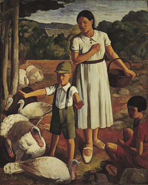 Boy Chasing Turkeys, 1937, Li Mei-shu
