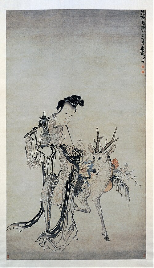 Ma-gu Holding a Vase,with a Deer, 1766, Huang Shen