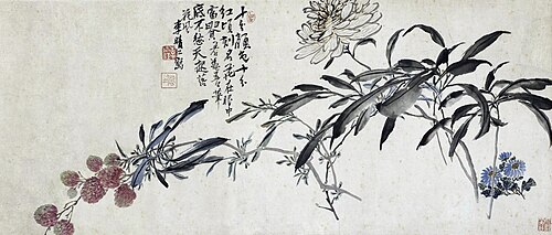 清 李方膺 设色花卉横幅, , Li Fangying