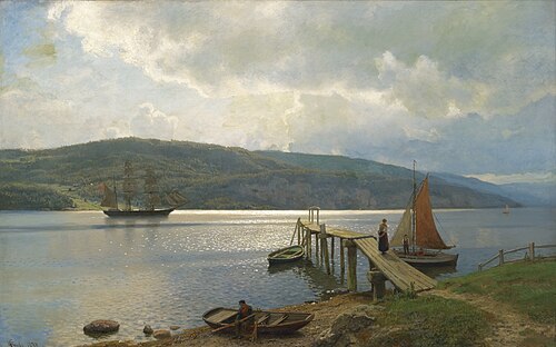 The jetty at Feste near Moss, 1898, Hans Fredrik Gude