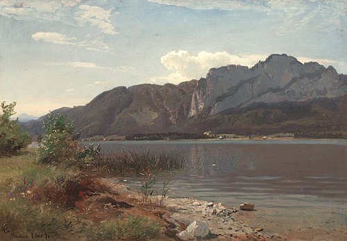 Landskap fra Drachenwand ved Mondsee, , Hans Fredrik Gude