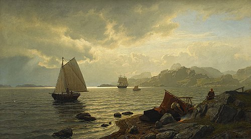 Motivet hämtat från Spinnkusten längs Sörlandskusten, 1872, Hans Fredrik Gude