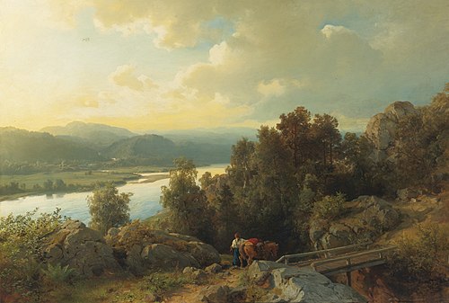 A lakeside landscape, 1861, Hans Fredrik Gude