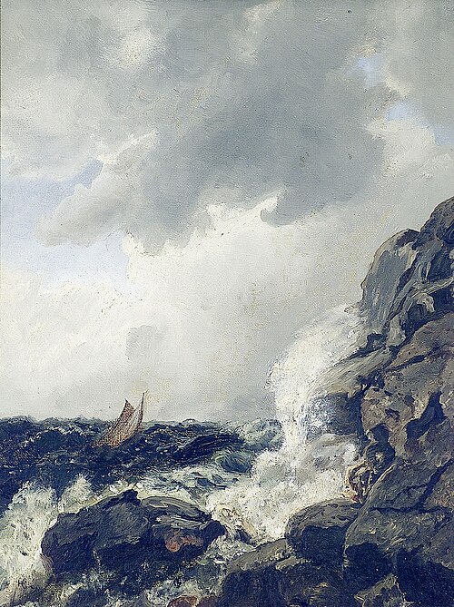 Costal landscape with boat, , Hans Fredrik Gude