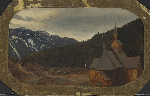 Nes stavkirke, 1848, Hans Fredrik Gude