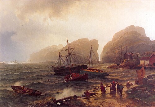 Nødhavn Ved Norskekysten, 1873, Hans Fredrik Gude