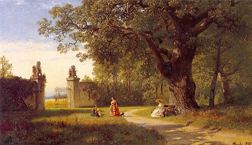 Parklandskap med figurer, 1856, Hans Fredrik Gude