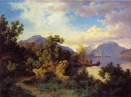 Balestrand ved gården Flesje, 1850, Hans Fredrik Gude