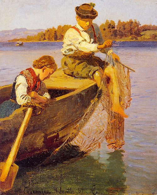 Children fishing, 1867, Hans Gude