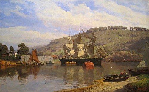 Drying the sails, 1874, Hans Gude