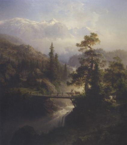 Landscape with Cattle and Waterfall, 1852, Hans Fredrik Gude