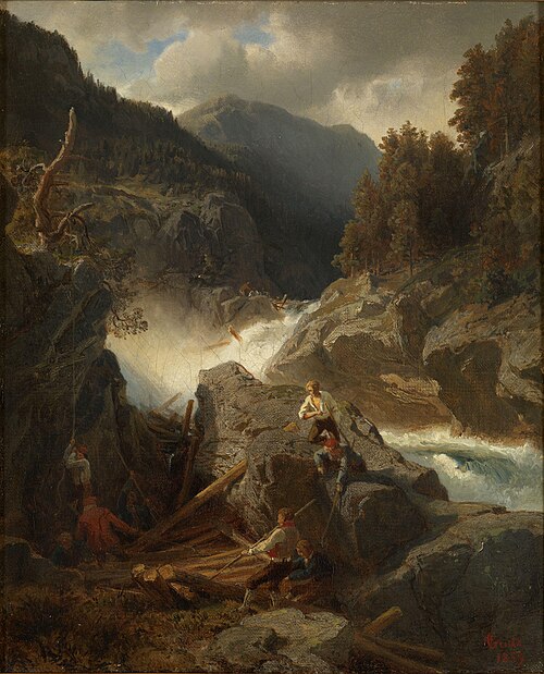 Waterfall in Hallingdal, 1859, Hans Fredrik Gude