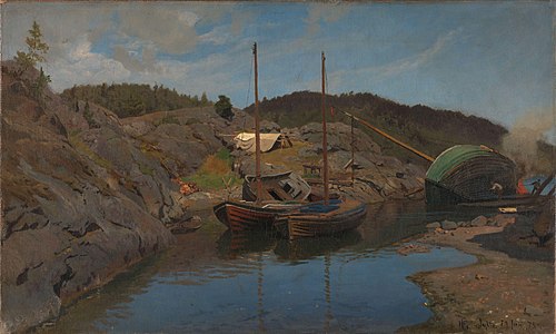 Pilotboats, 1875, Hans Fredrik Gude