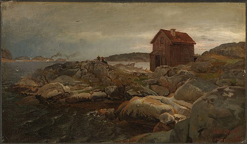 A Fisherman's Home, Lillesand, 1858, Hans Fredrik Gude