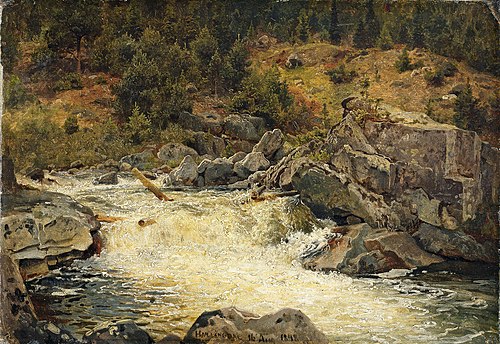 Waterfall in Hallingdal, 1848, Hans Fredrik Gude