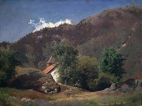 The Old Church at Kvamsøy in the Sognefjord, 1845, Hans Fredrik Gude