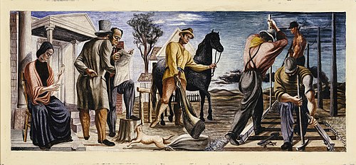 Early Mail Service and Construction of Railroads (mural study, Commerce, Georgia Post Office), 1938, Philip Guston