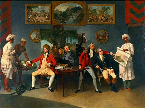 Colonel Antoine Polier, Claude Martin and John Wombwell with the Artist, 1786, Johann Zoffany