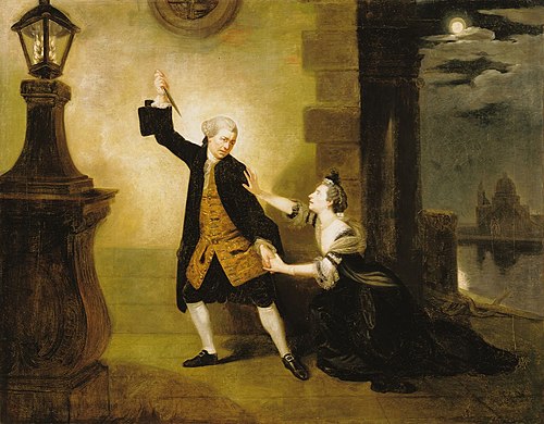 David Garrick as Jaffier, Susannah Maria Cibber as Belvidera in Venice Preserved, or The Plot Discov, 1762, Johann Zoffany