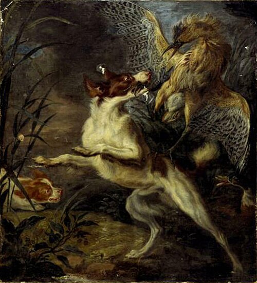 Dog catching a bittern, 1665, Nicasius Bernaerts