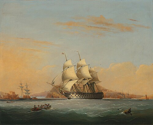 A first rate ship-of-the-line beating up Plymouth Sound and calling for a pilot to take her into the, , Nicholas Matthew Condy